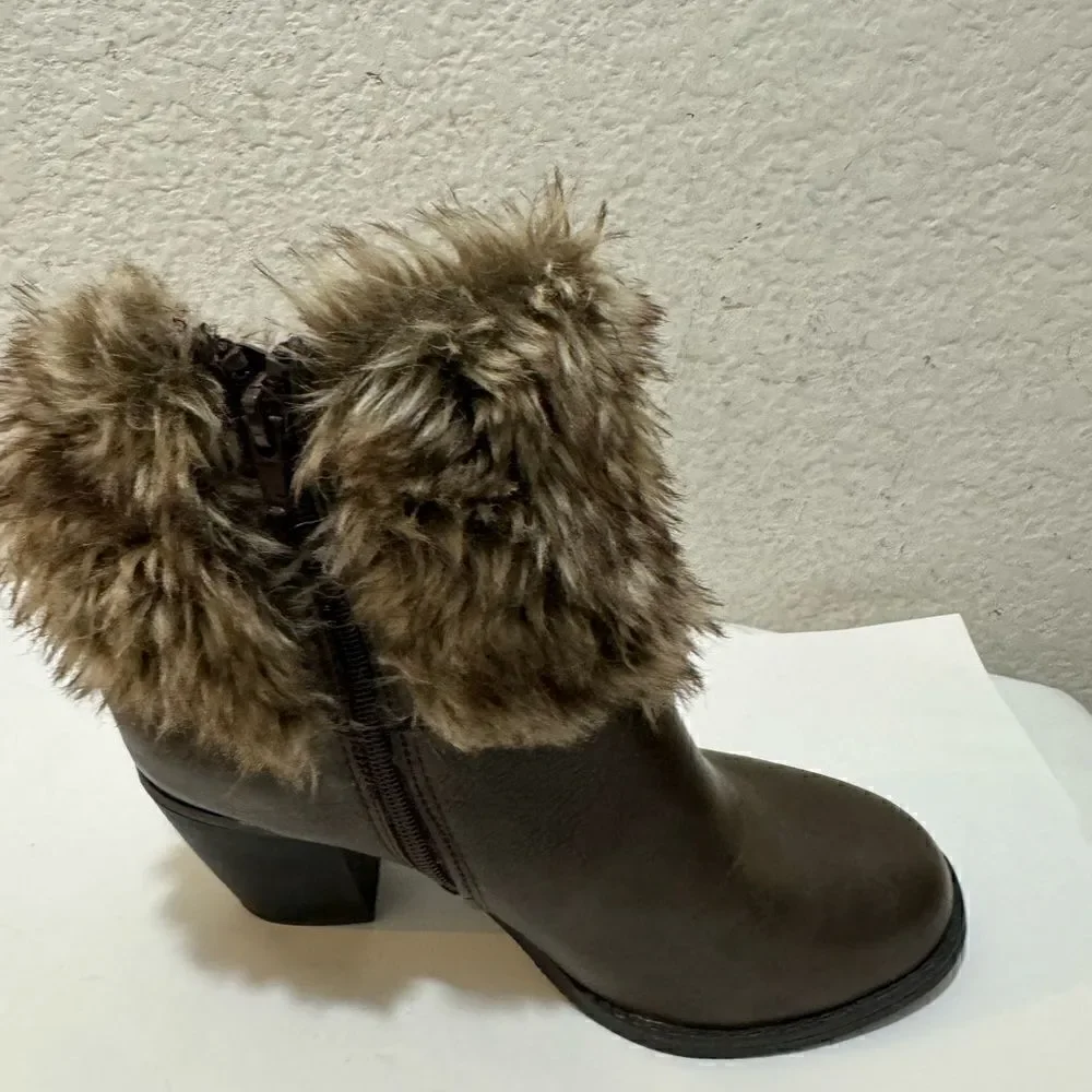Sugar Pursuit Brown Boots with Faux Fur Collar